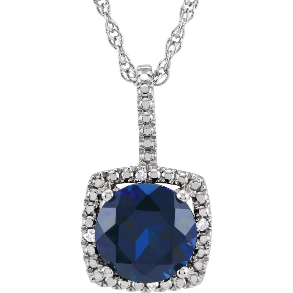 Sterling Silver 7mm Lab-Grown Sapphire & .015 CTW Diamond 18" Necklace