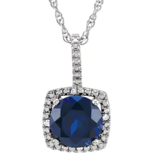 Sterling Silver 7mm Lab-Grown Sapphire & .015 CTW Diamond 18" Necklace