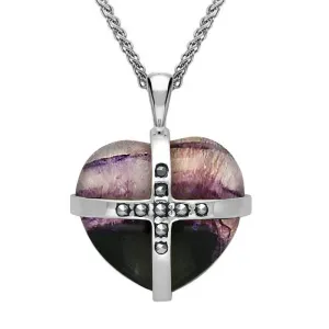 Sterling Silver Blue John Marcasite Medium Cross Heart Necklace