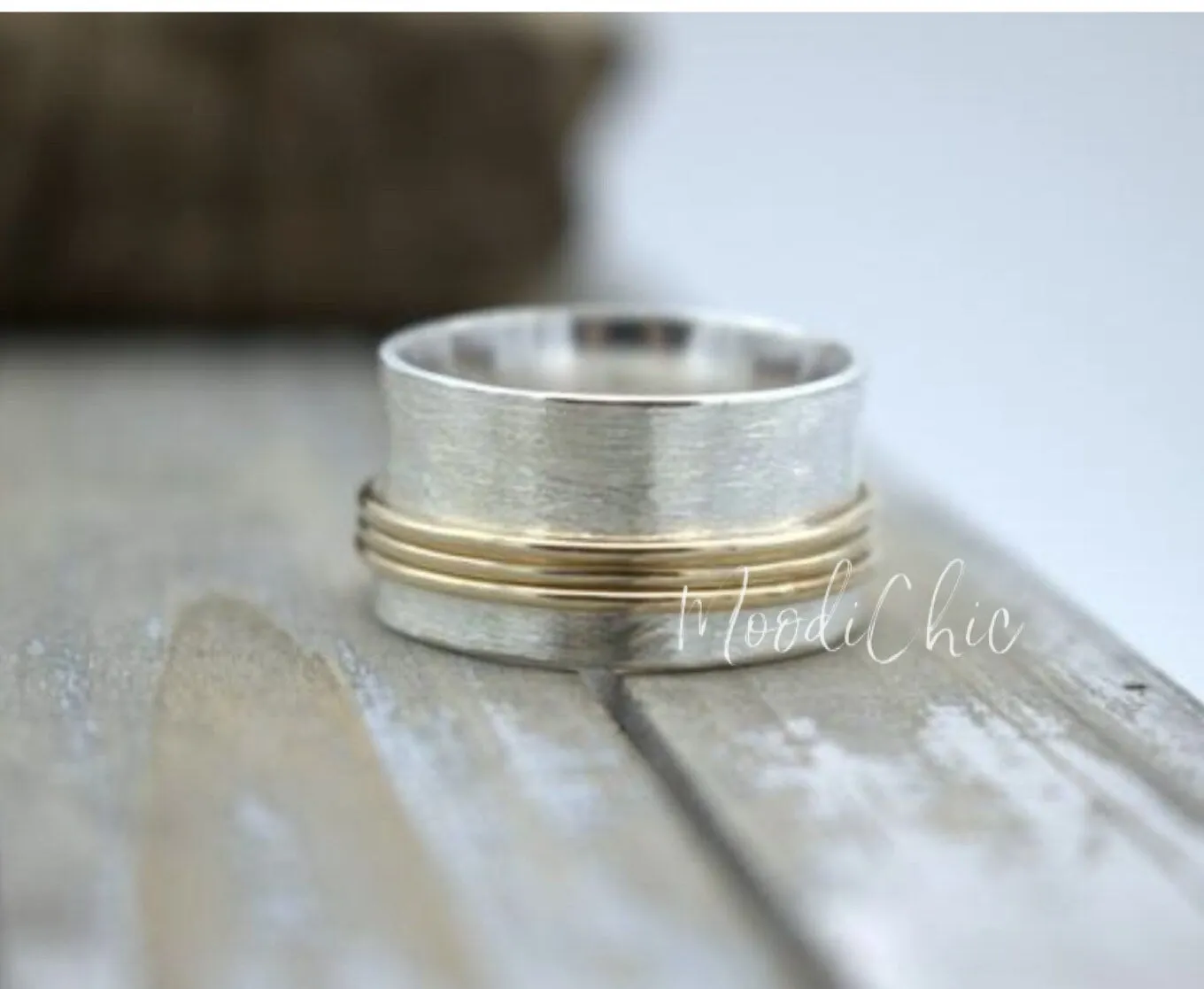 Sterling Silver Brushed Gold Spinner Ring