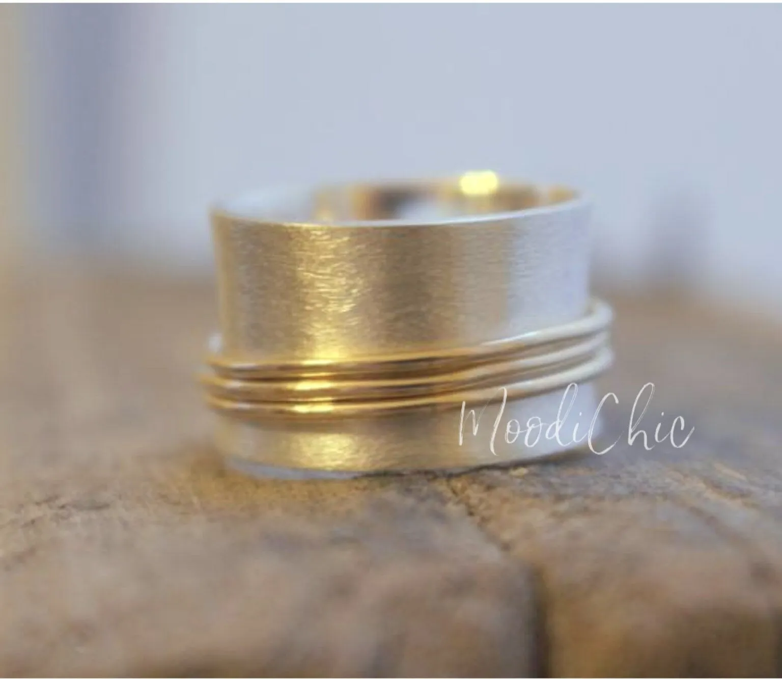 Sterling Silver Brushed Gold Spinner Ring