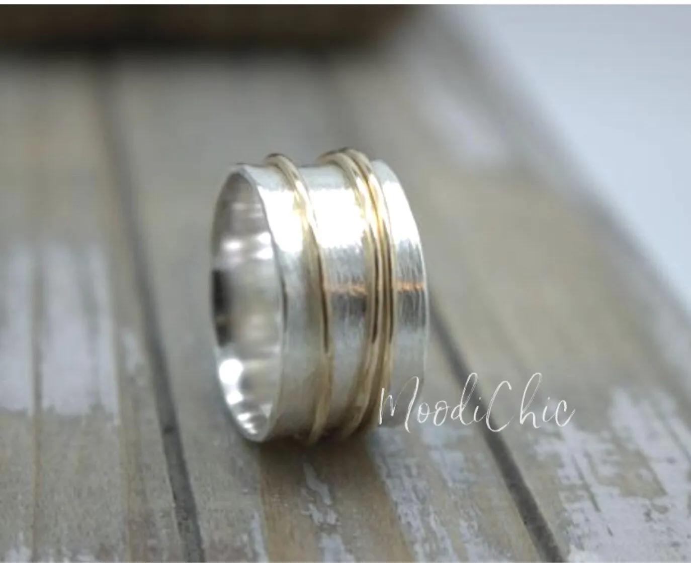 Sterling Silver Brushed Gold Spinner Ring