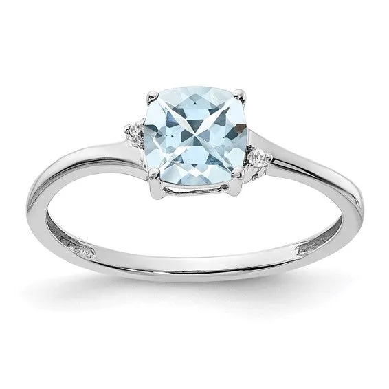 Sterling Silver Cushion Cut 6mm Gemstone And Diamond Rings
