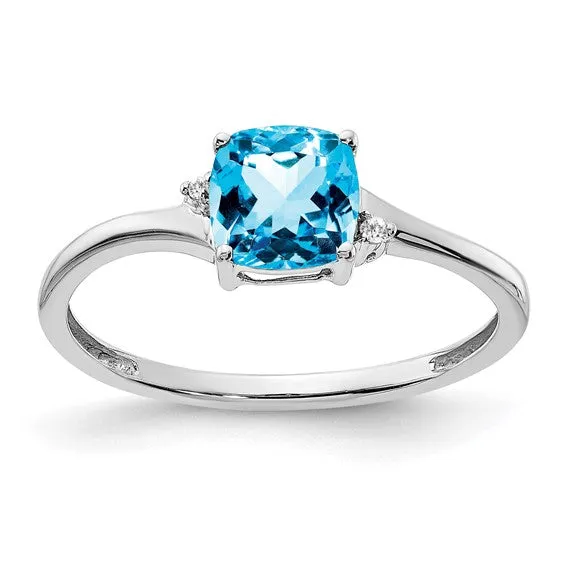 Sterling Silver Cushion Cut 6mm Gemstone And Diamond Rings