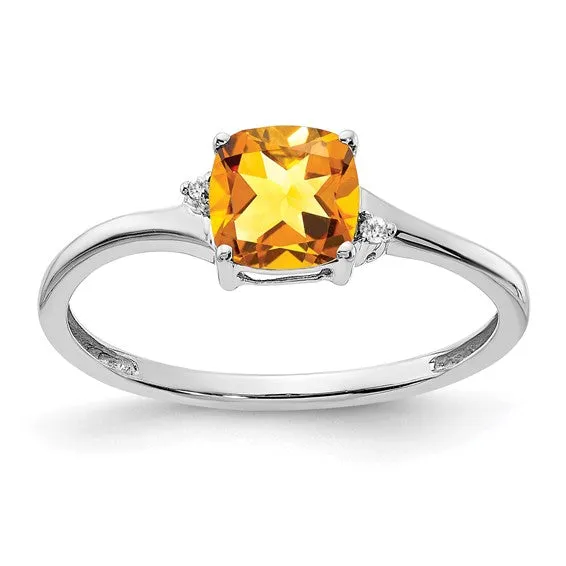Sterling Silver Cushion Cut 6mm Gemstone And Diamond Rings