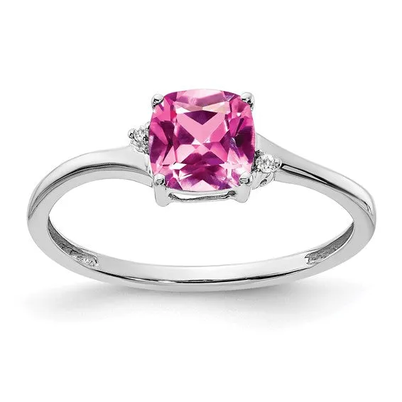 Sterling Silver Cushion Cut 6mm Gemstone And Diamond Rings