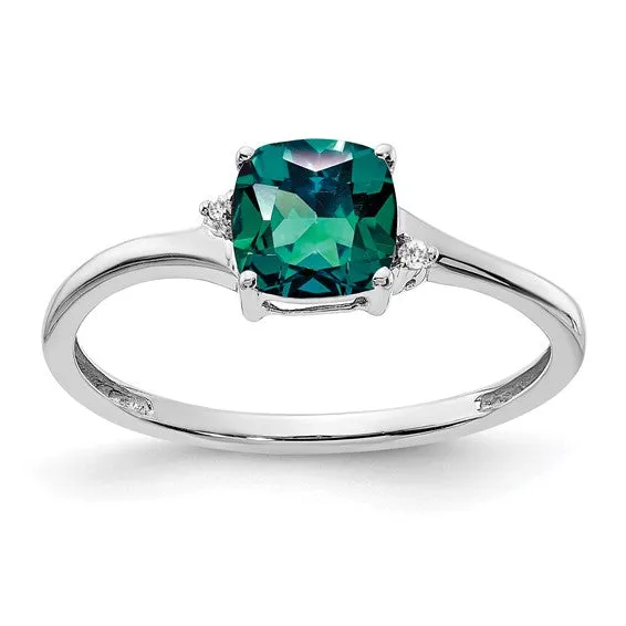 Sterling Silver Cushion Cut 6mm Gemstone And Diamond Rings