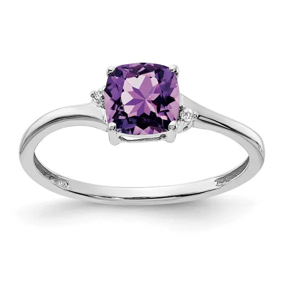 Sterling Silver Cushion Cut 6mm Gemstone And Diamond Rings
