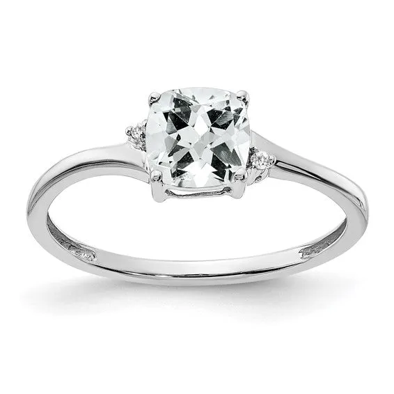 Sterling Silver Cushion Cut 6mm Gemstone And Diamond Rings
