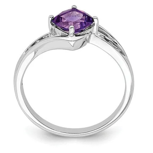 Sterling Silver Cushion Cut Amethyst and Diamond Ring