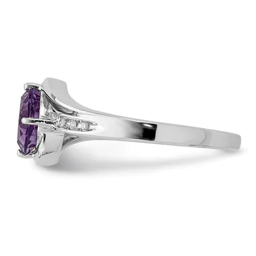 Sterling Silver Cushion Cut Amethyst and Diamond Ring