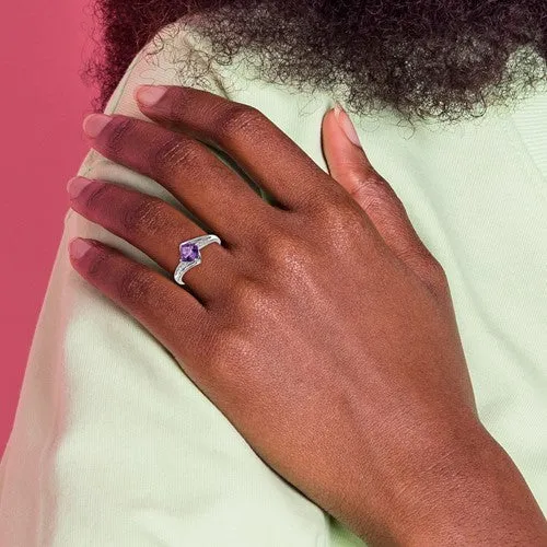 Sterling Silver Cushion Cut Amethyst and Diamond Ring