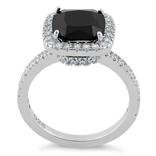 Sterling Silver Cushion Cut Black CZ Ring