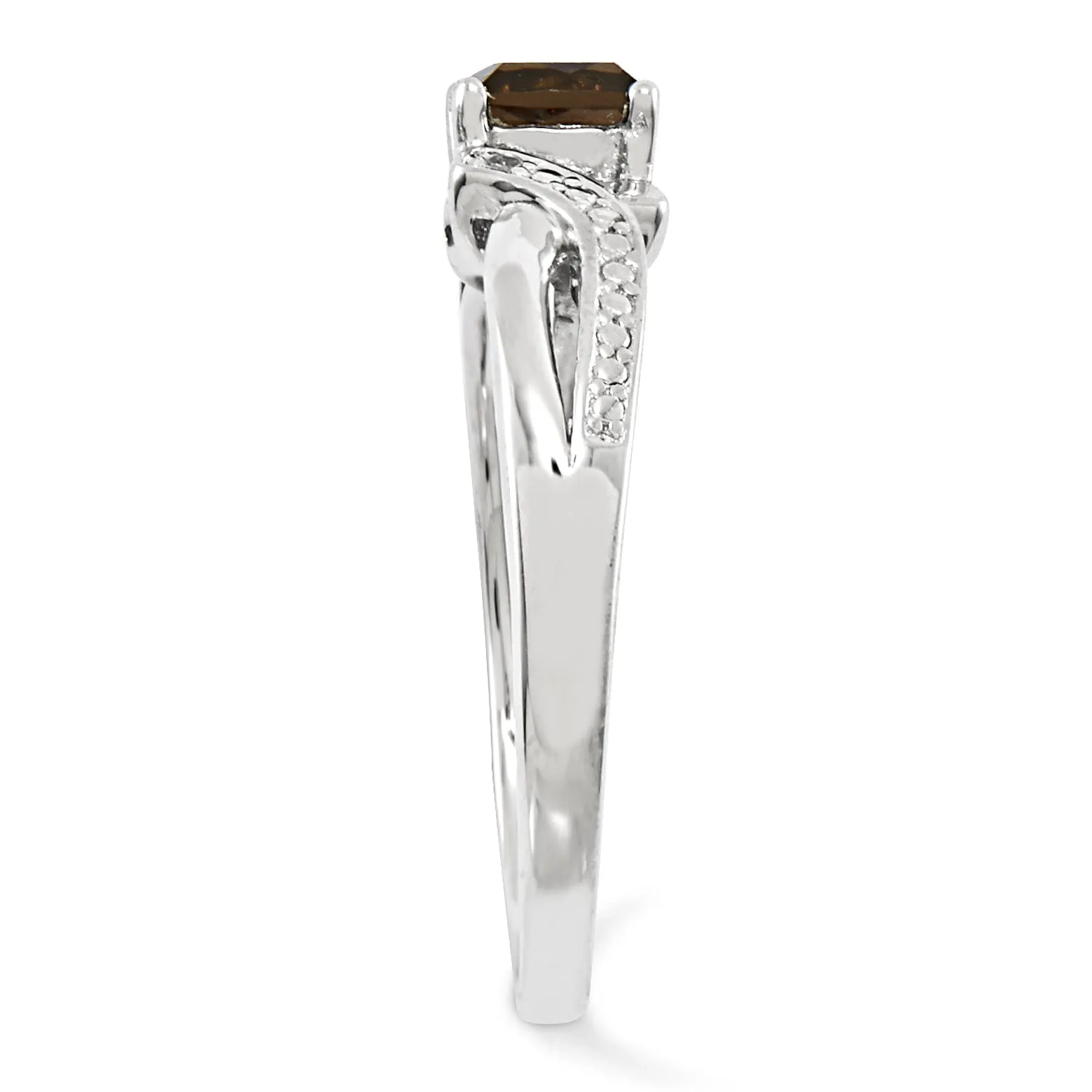 Sterling Silver Cushion Cut Smoky Quartz and Diamond Accent Ring