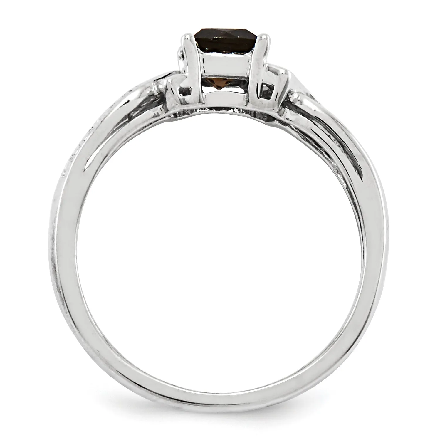 Sterling Silver Cushion Cut Smoky Quartz and Diamond Accent Ring