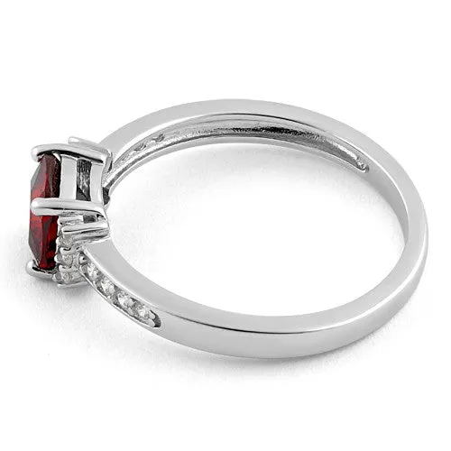 Sterling Silver Cushion Dark Garnet CZ Ring