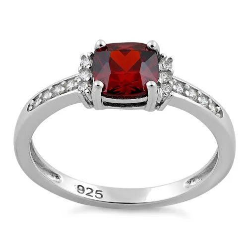 Sterling Silver Cushion Dark Garnet CZ Ring