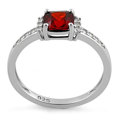 Sterling Silver Cushion Dark Garnet CZ Ring