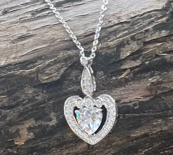 Sterling Silver CZ Heart Pendant Necklace