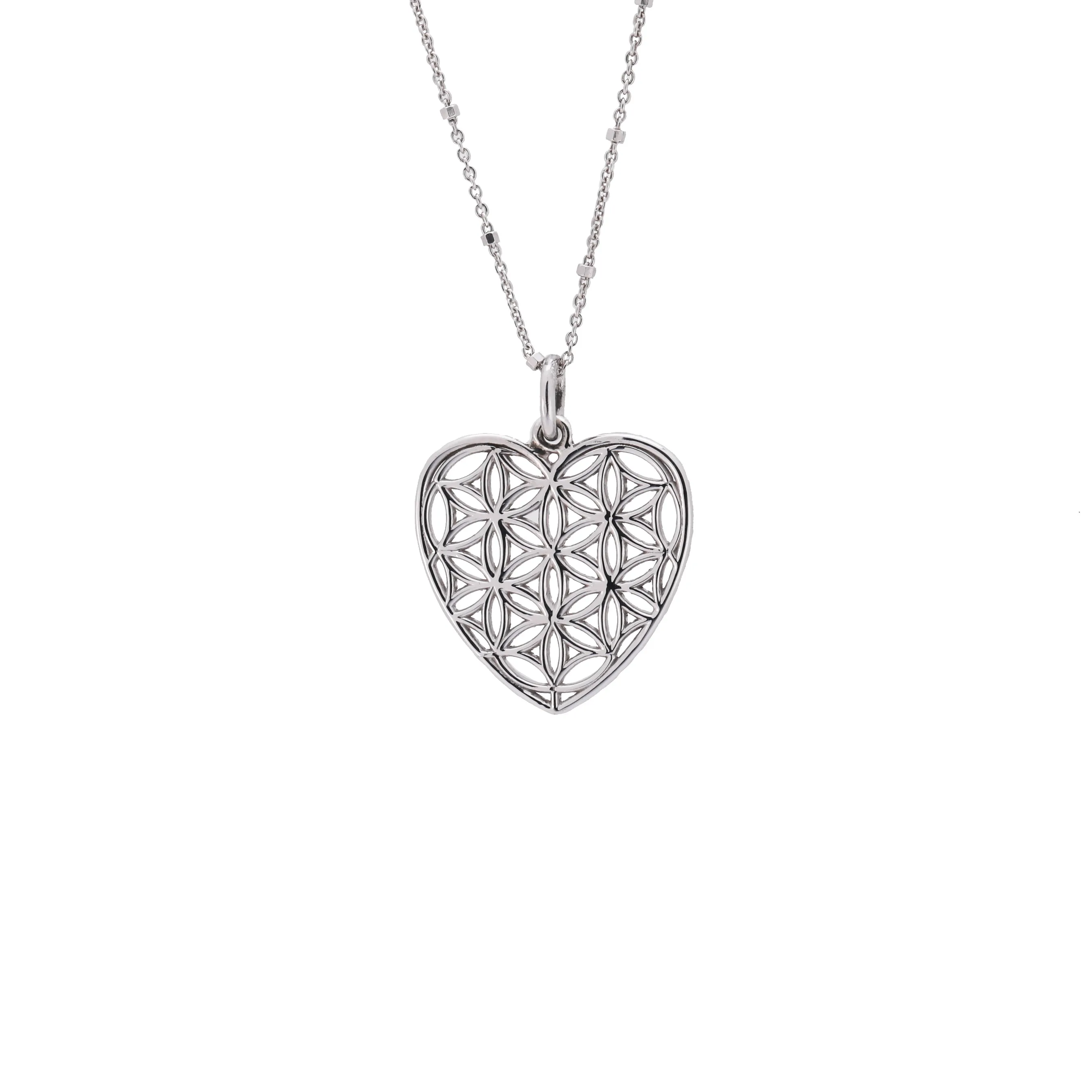 Sterling Silver Heart-Shaped Flower of Life Pendant