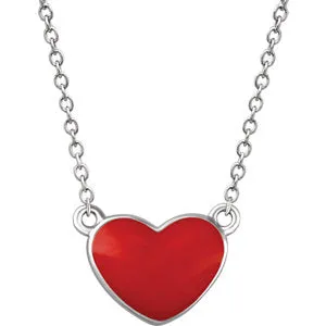 Sterling Silver Red Enamel Heart 16-18" Necklace