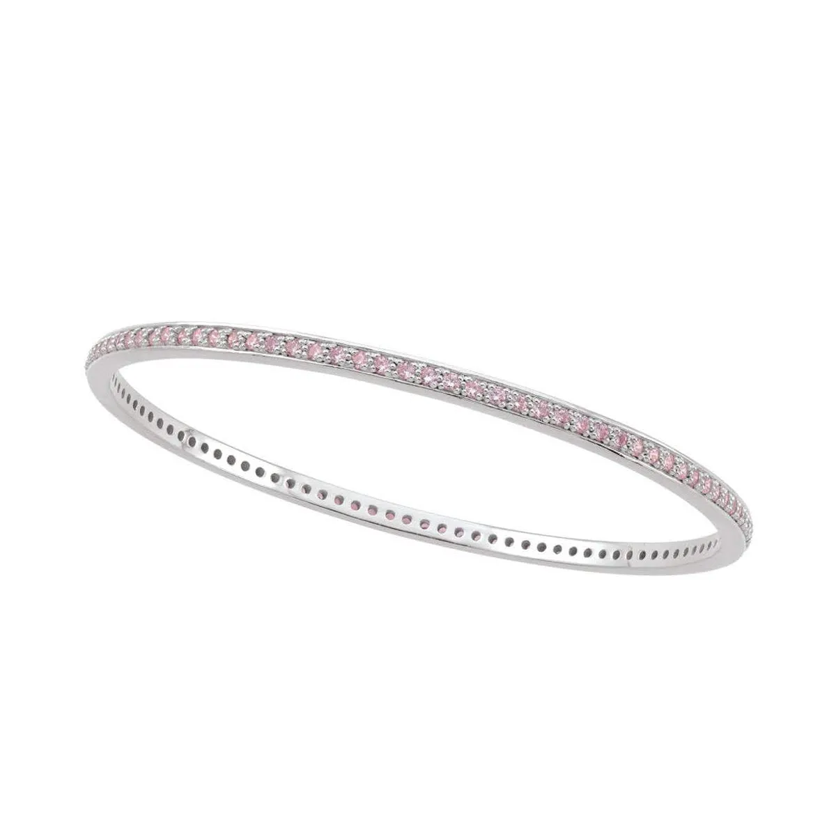 Sterling Silver Rhodium Plated Pink CZ Bangle Bracelet