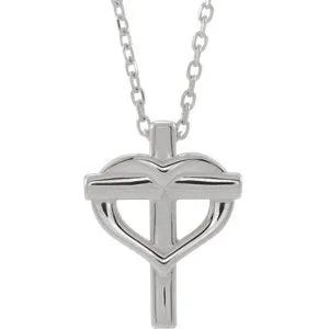 Sterling Silver Youth Cross with Heart 15" Necklace