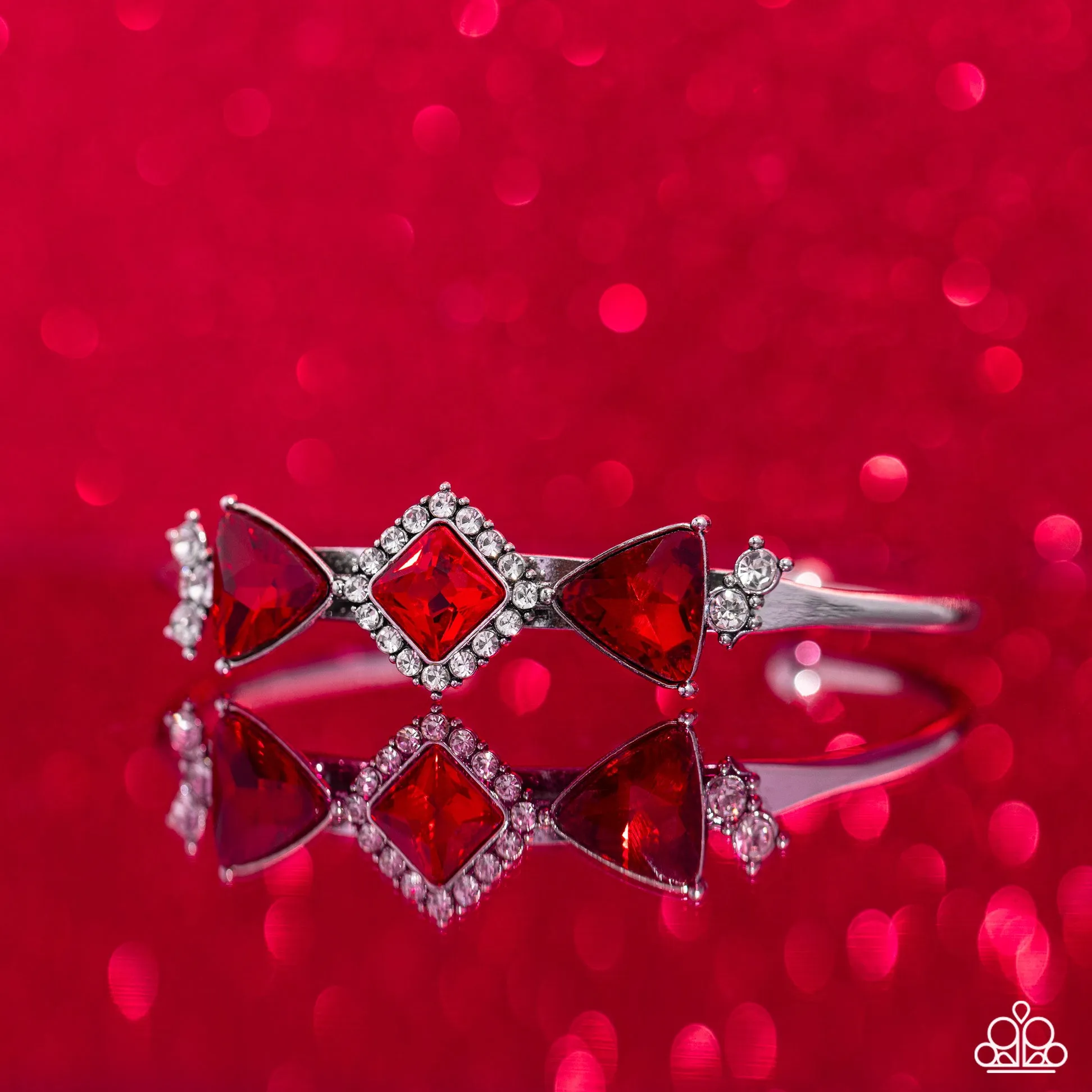 Strategic Sparkle - Red - Square and Triangular Rhinestone Paparazzi Cuff Bracelet