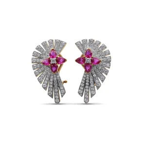 Sunray Ruby 1.55ct and Diamond 1.25ct Earring in 18K Gold