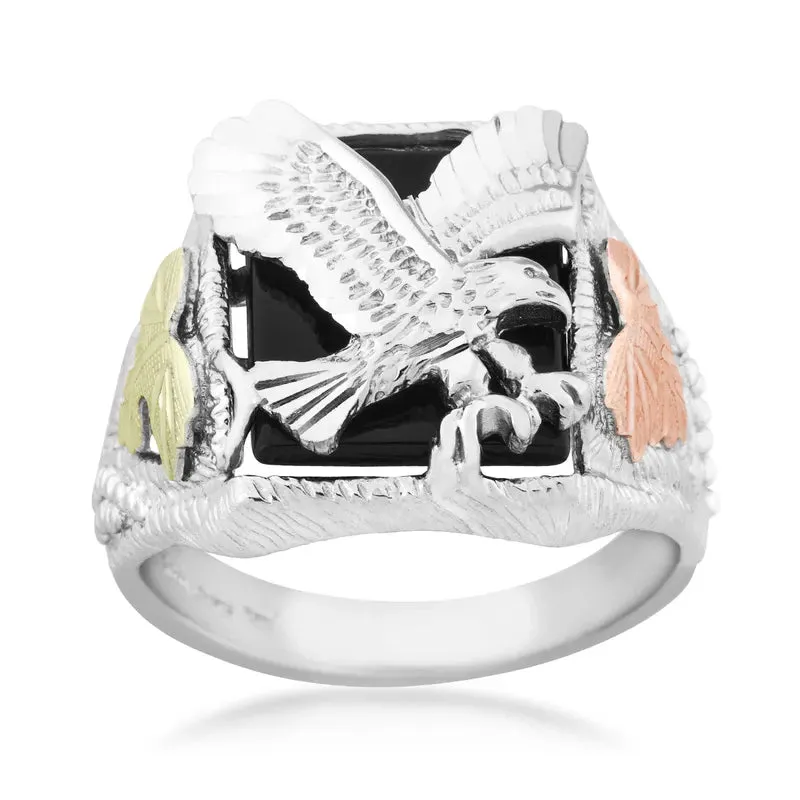 Swooping Eagle - Sterling Silver Black Hills Gold Mens Ring