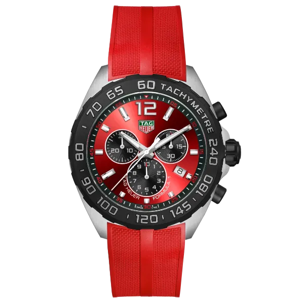Tag Heuer Formula 1 Red Silicone Strap Red Dial Chronograph Quartz Watch for Gents - CAZ101AN.FT8055
