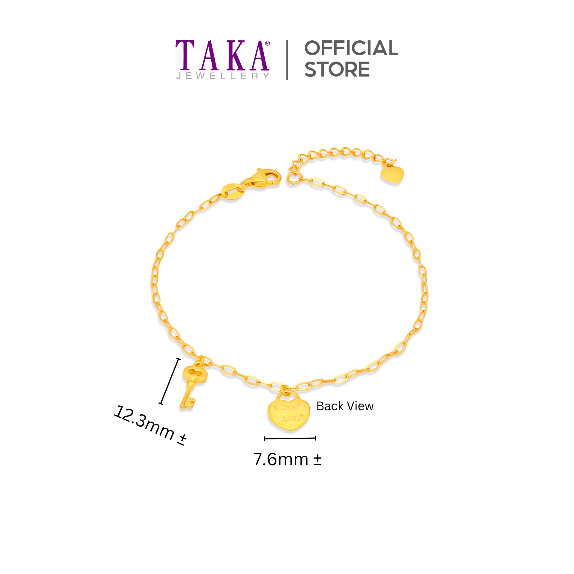 TAKA Jewellery 916 Gold Bracelet Heart & Key