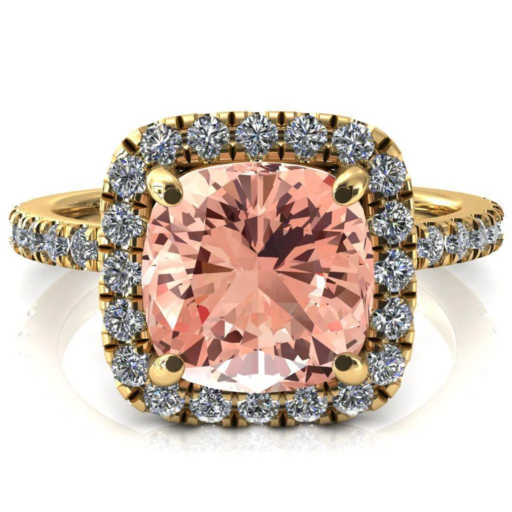 Talia Cushion Champagne Sapphire 4 Prong Halo 5/8 Micropave Engagement Ring