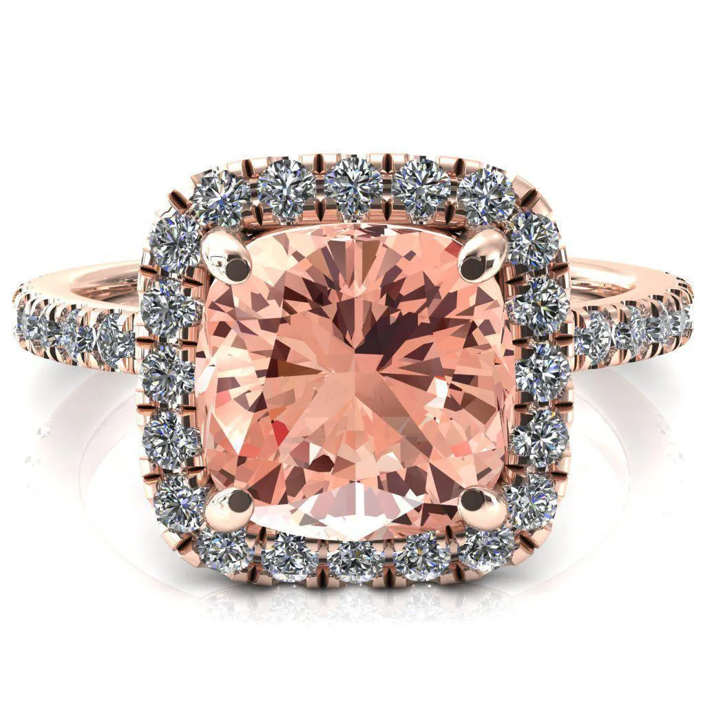 Talia Cushion Champagne Sapphire 4 Prong Halo 5/8 Micropave Engagement Ring