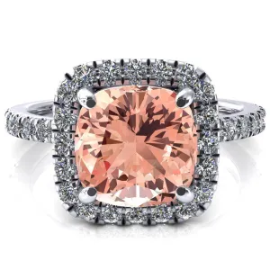 Talia Cushion Champagne Sapphire 4 Prong Halo 5/8 Micropave Engagement Ring