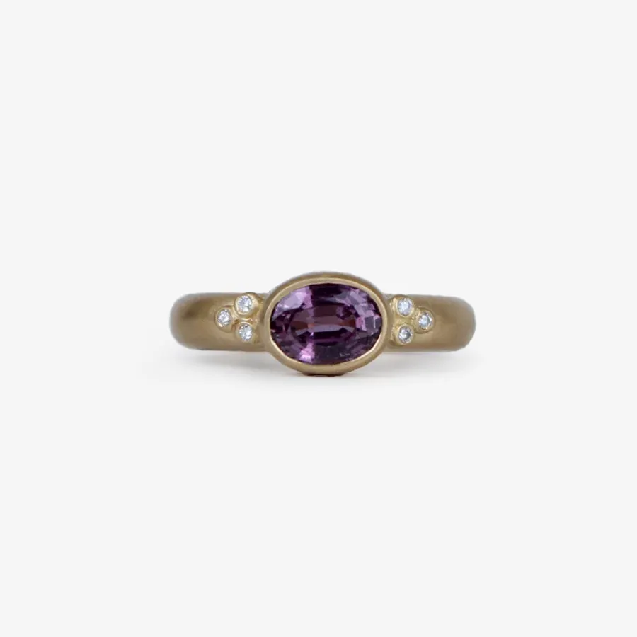 Tania Oval Dark Pink Sapphire and Diamond Ring in 20K Peach Gold