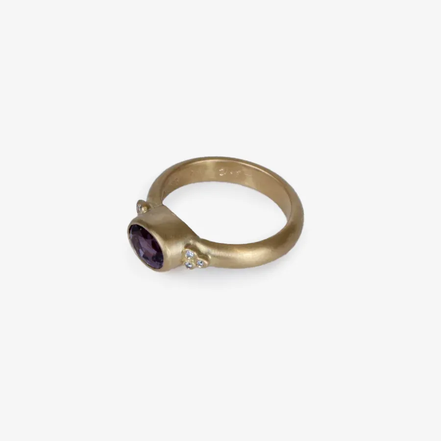 Tania Oval Dark Pink Sapphire and Diamond Ring in 20K Peach Gold