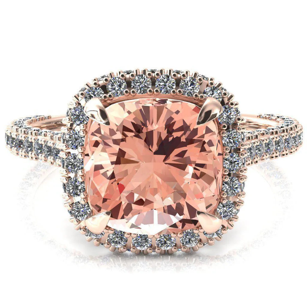 Taniya Cushion Champagne Sapphire 4 Claw Prong Halo 3/4 Eternity 3 Sided Diamond Shank Cathedral Engagement Ring