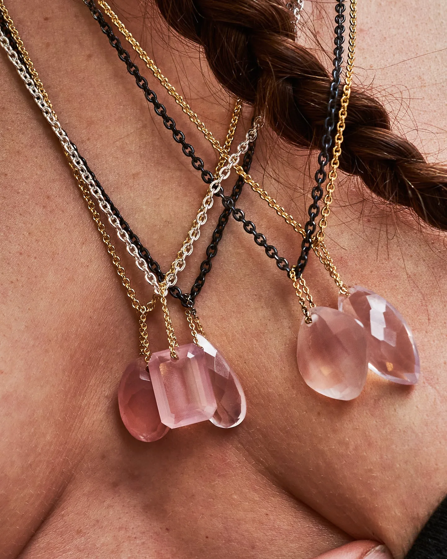 Tear Drop Rose Quartz Love Energy Long Chain Necklace