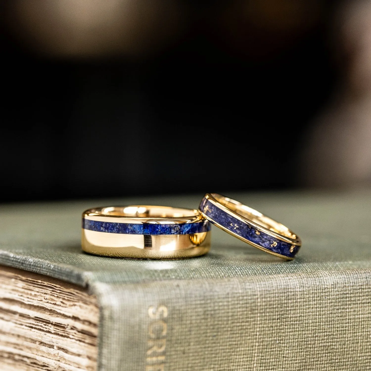 The Pharaoh & Starry Night - His and Hers Blue and Gold Wedding Ring Set