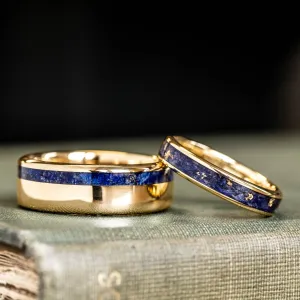 The Pharaoh & Starry Night - His and Hers Blue and Gold Wedding Ring Set