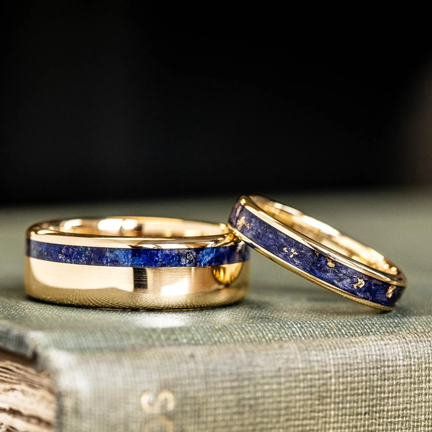 The Pharaoh & Starry Night - His and Hers Blue and Gold Wedding Ring Set
