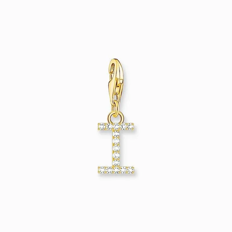 Thomas Sabo Gold-plated Charm Pendant Letter I with White Stones