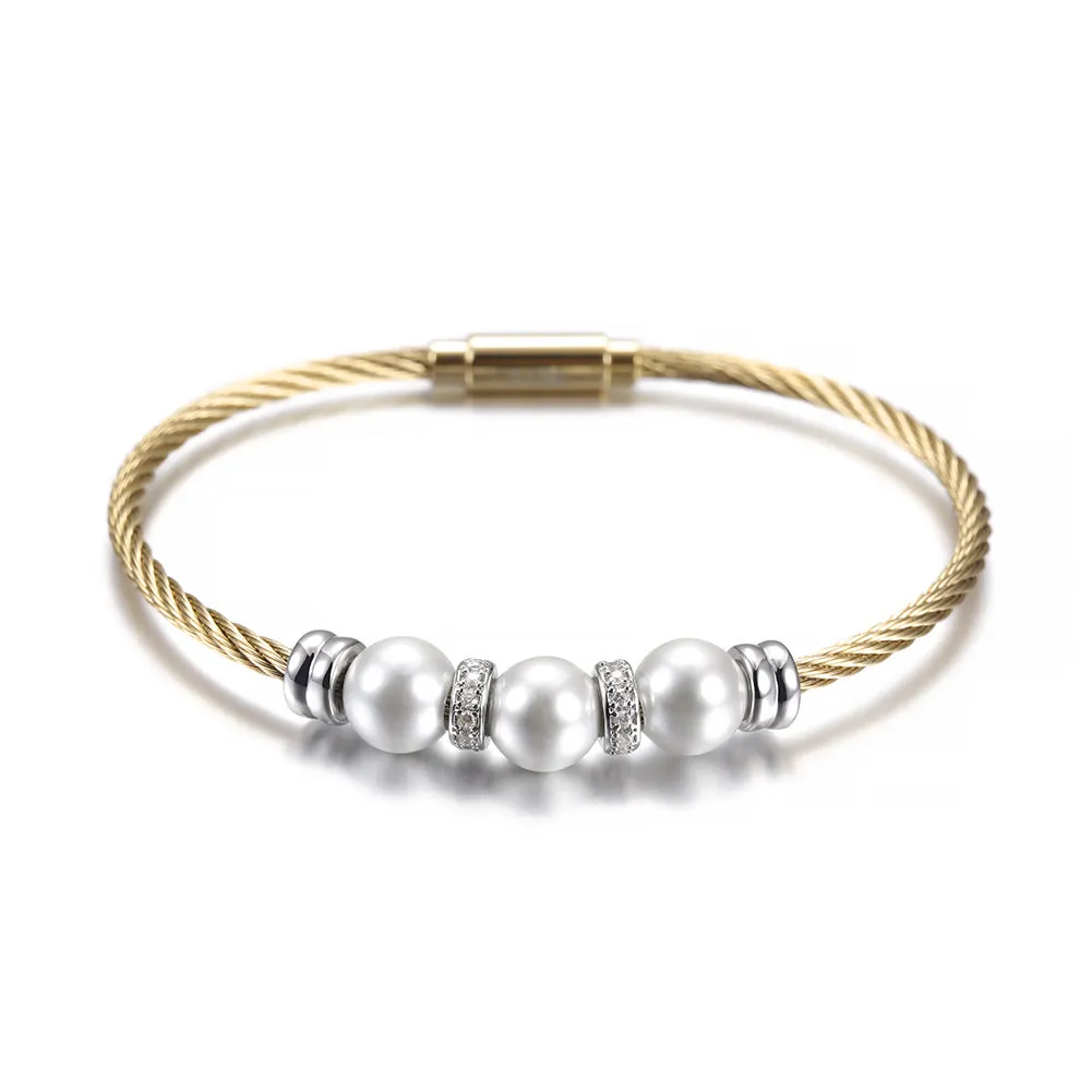 Three pearl bracelets with cables-NSB1615ST