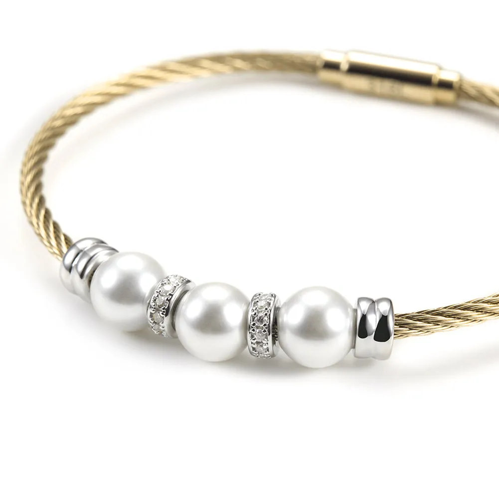 Three pearl bracelets with cables-NSB1615ST