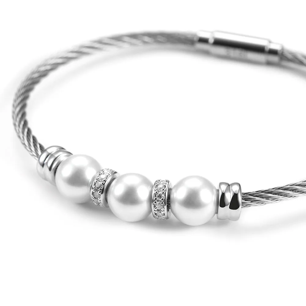 Three pearl bracelets with cables-NSB1615ST