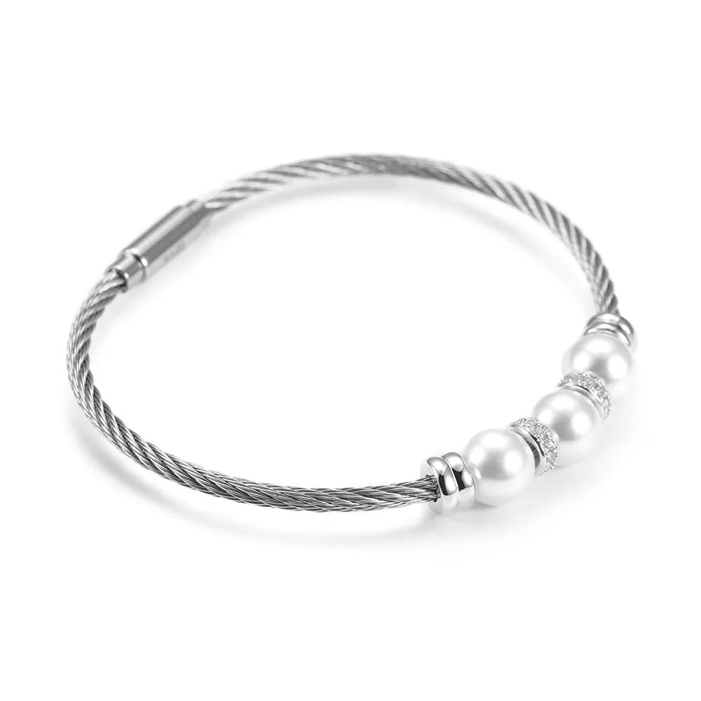 Three pearl bracelets with cables-NSB1615ST