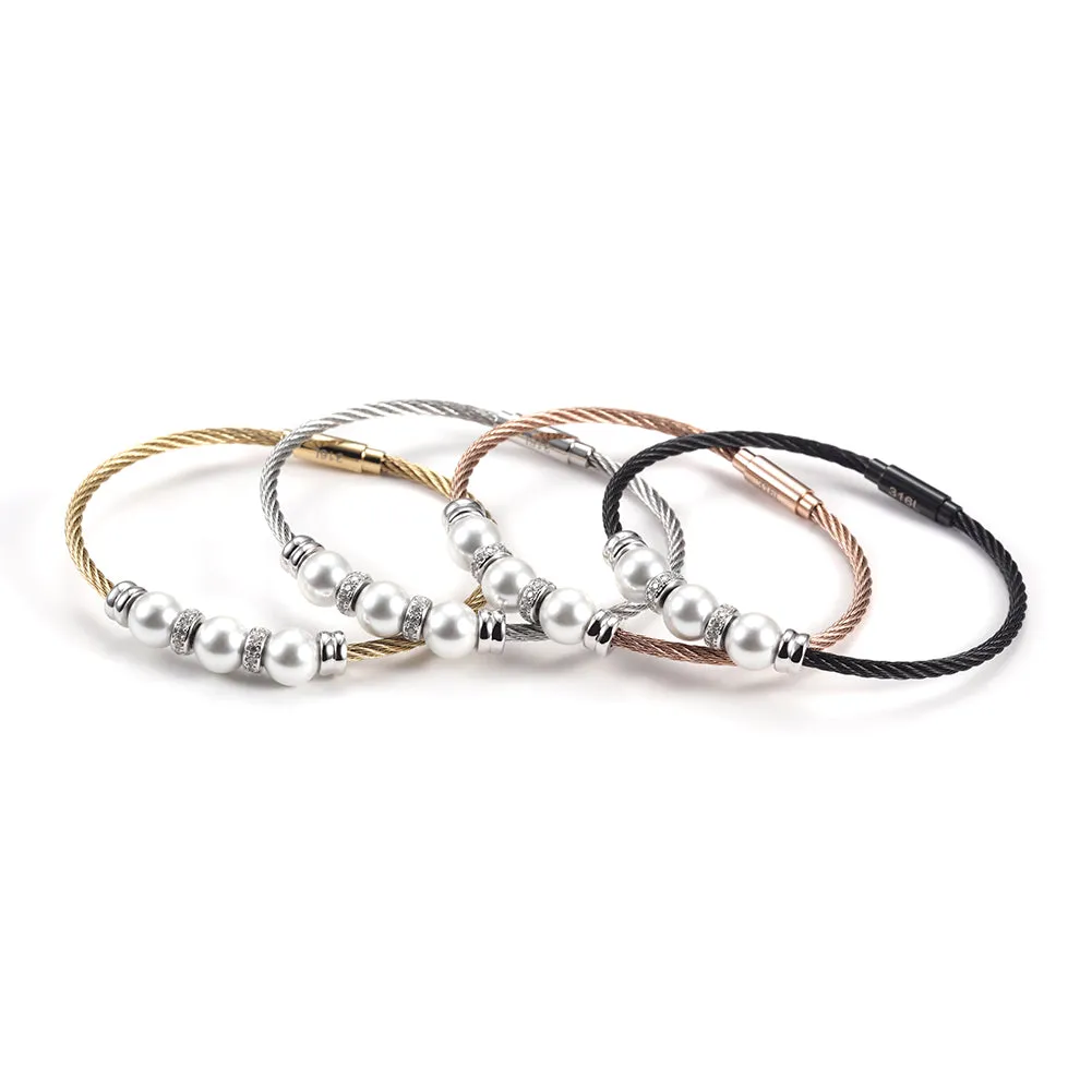Three pearl bracelets with cables-NSB1615ST