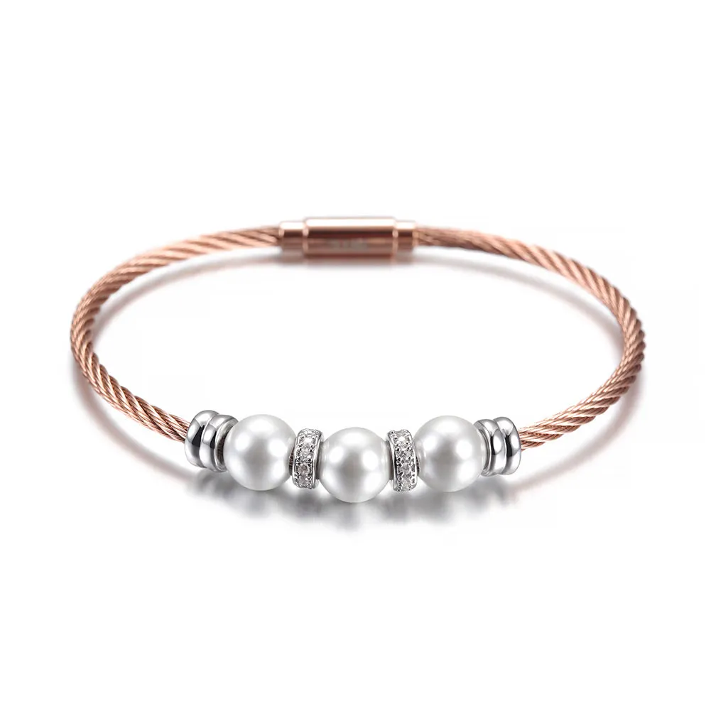 Three pearl bracelets with cables-NSB1615ST