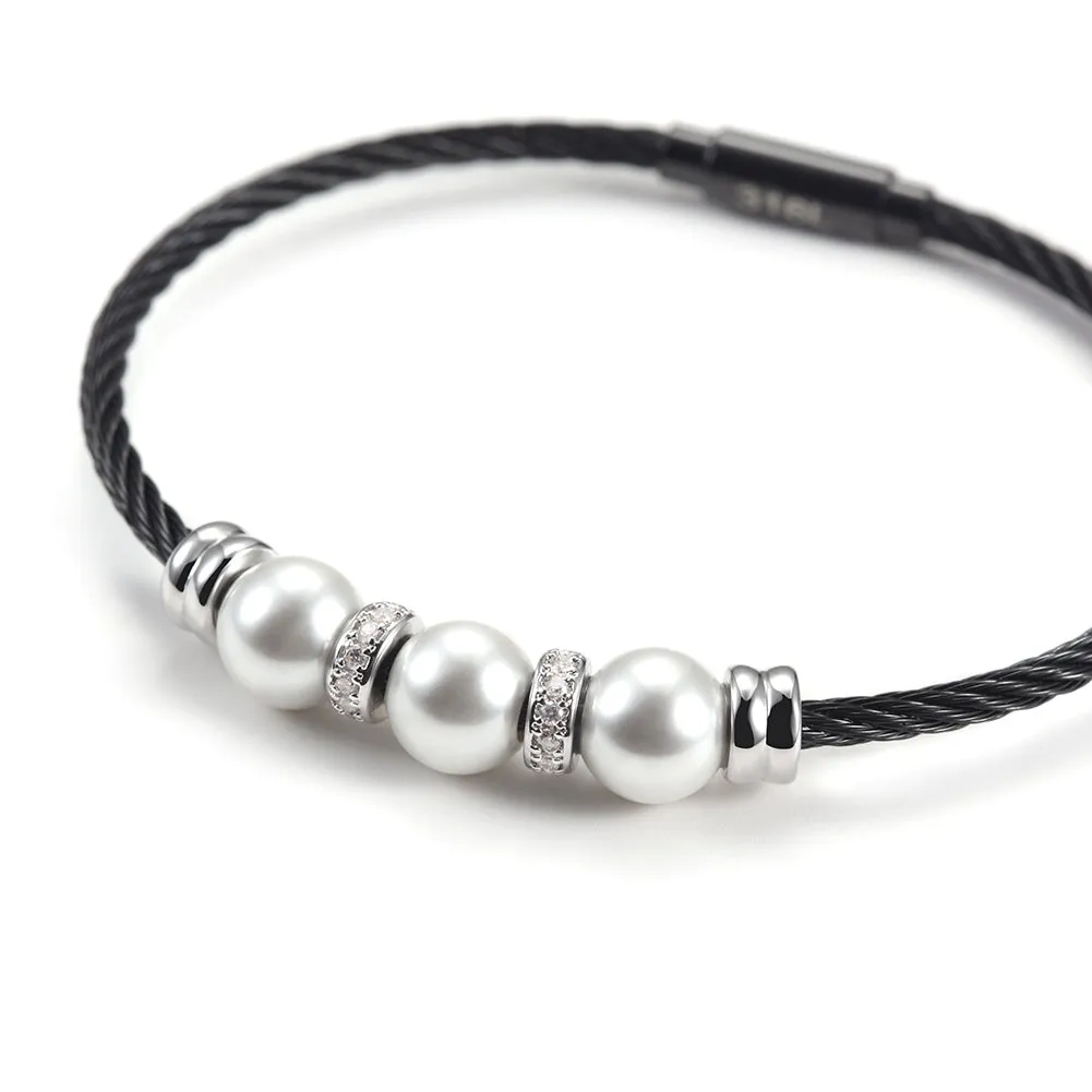 Three pearl bracelets with cables-NSB1615ST